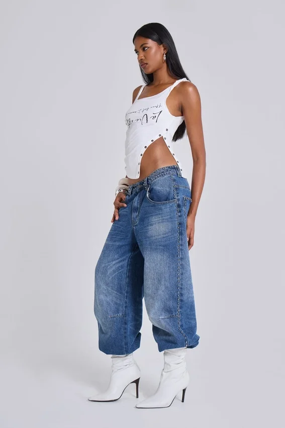 Nailed Studded Colossus Jeans i mellanblå tvätt
