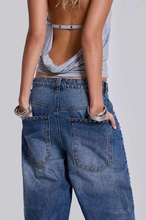 Nailed Studded Colossus Jeans i mellanblå tvätt