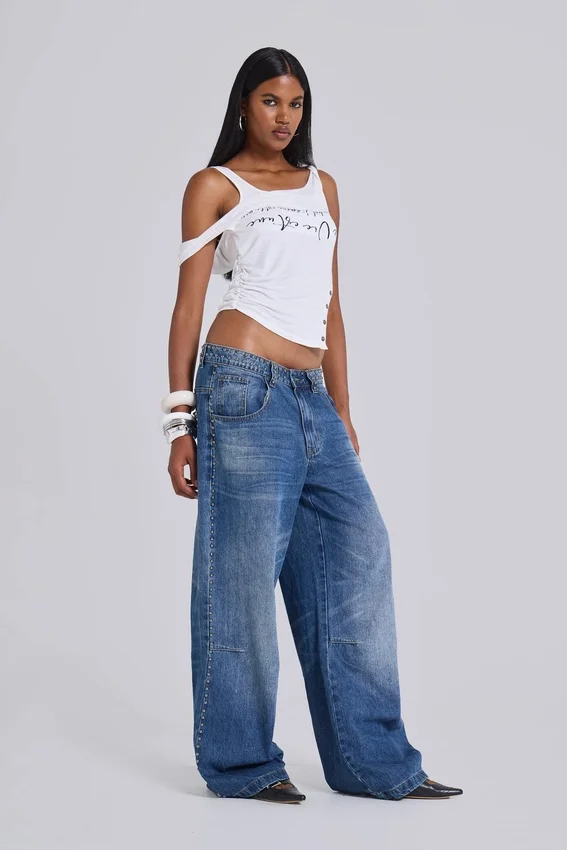 Nailed Studded Colossus Jeans i mellanblå tvätt