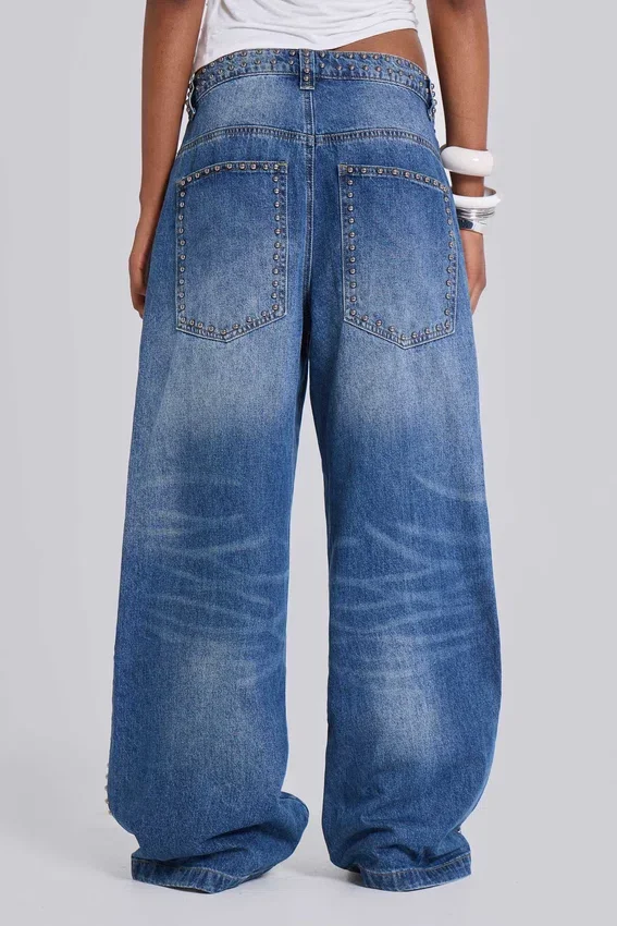 Nailed Studded Colossus Jeans i mellanblå tvätt
