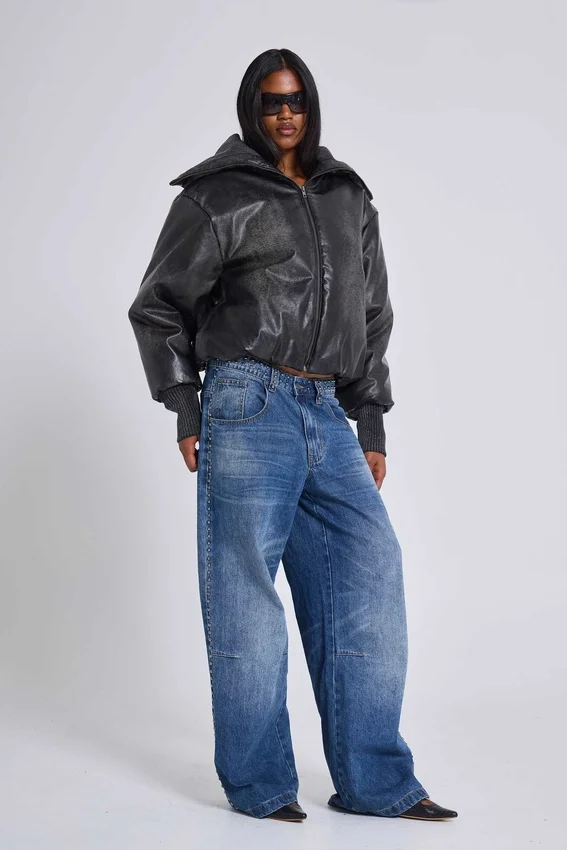 Nailed Studded Colossus Jeans i mellanblå tvätt