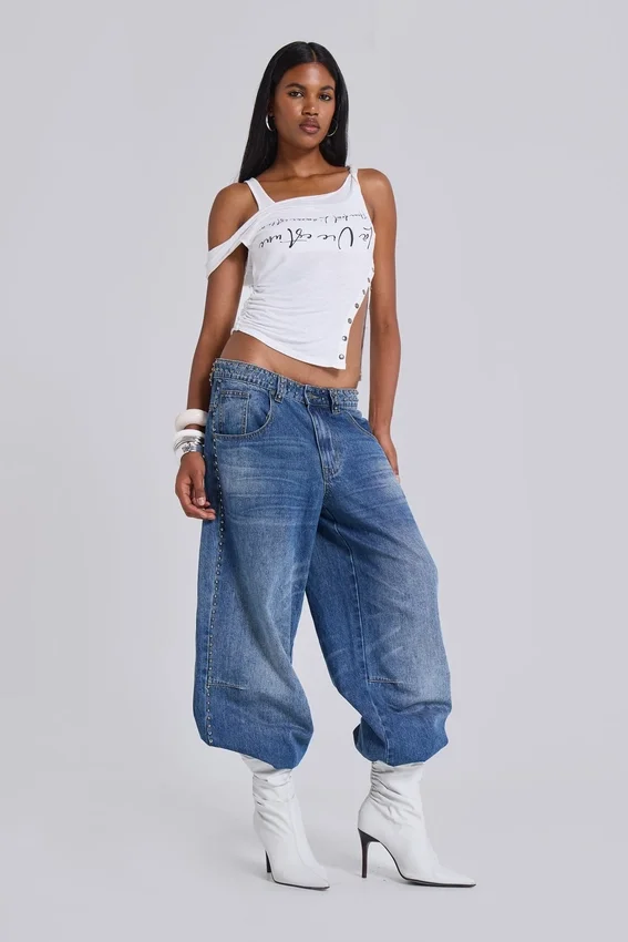 Nailed Studded Colossus Jeans i mellanblå tvätt