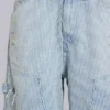 Pinstripe-jeansshorts med dubbla knän