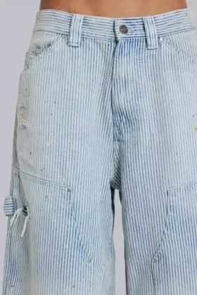 Pinstripe-jeansshorts med dubbla knän