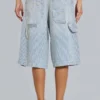 Pinstripe-jeansshorts med dubbla knän