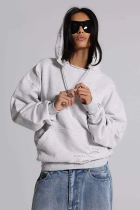 Pullover Bitten-hoodie i gråmelerad