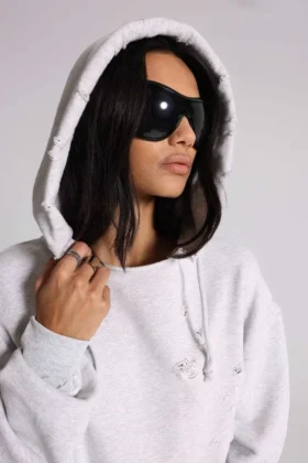 Pullover Bitten-hoodie i gråmelerad