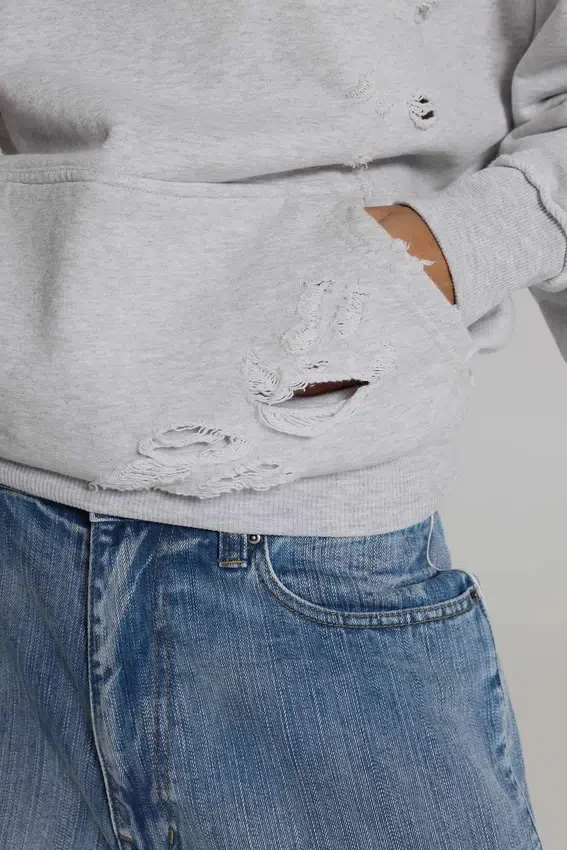 Pullover Bitten-hoodie i gråmelerad