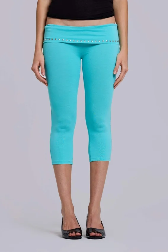 Quinn Capri-byxor i jersey med nitar i turkos