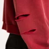 Röd, solblekt hoodie med vaffelfoder och dragkedja