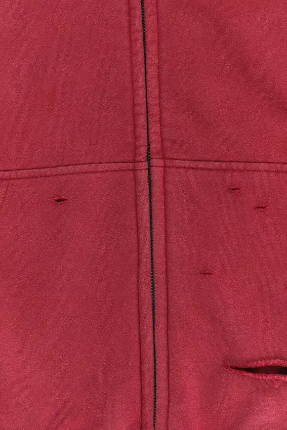Röd, solblekt hoodie med vaffelfoder och dragkedja