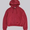 Röd, solblekt hoodie med vaffelfoder och dragkedja