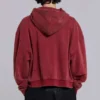 Röd, solblekt hoodie med vaffelfoder och dragkedja