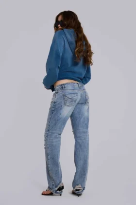 Rider-jeans med låg midja och raka ben i ljus tvätt