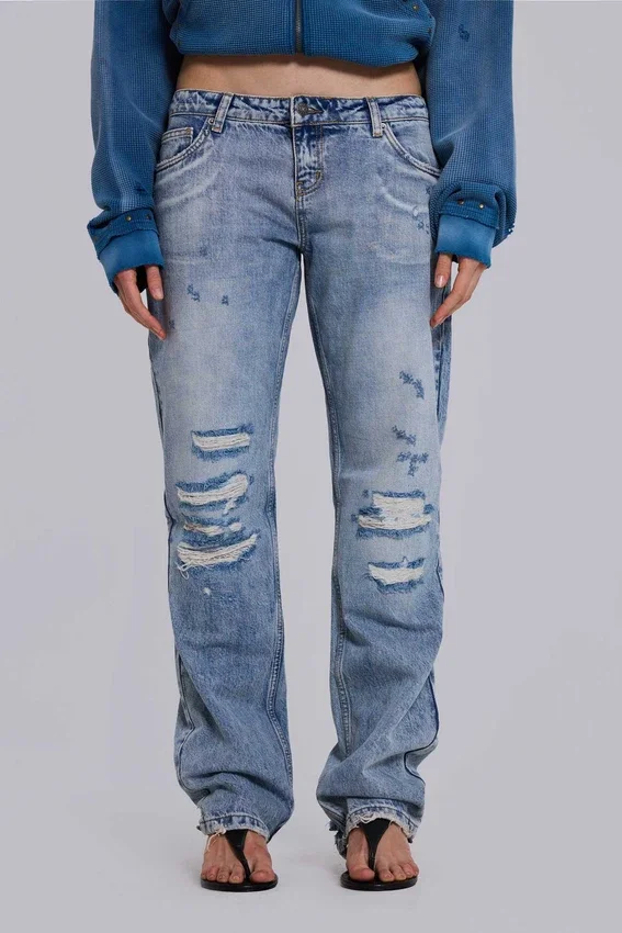 Rider-jeans med låg midja och raka ben i ljus tvätt