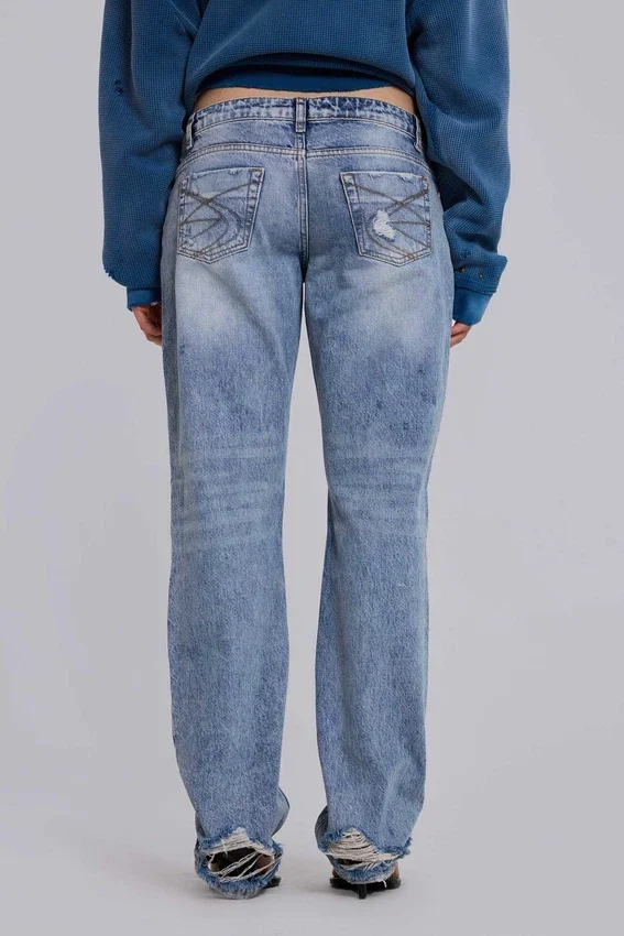 Rider-jeans med låg midja och raka ben i ljus tvätt