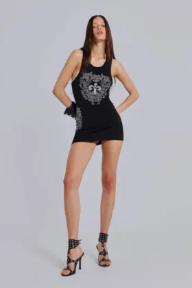 Rock Revival miniklänning i form av en väst med strass och Fleur de Lis-mönster