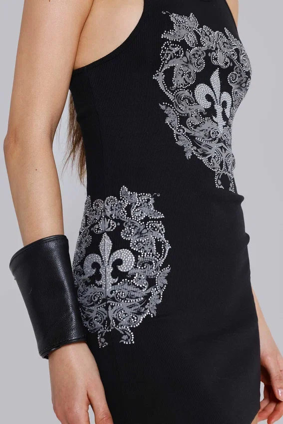 Rock Revival miniklänning i form av en väst med strass och Fleur de Lis-mönster