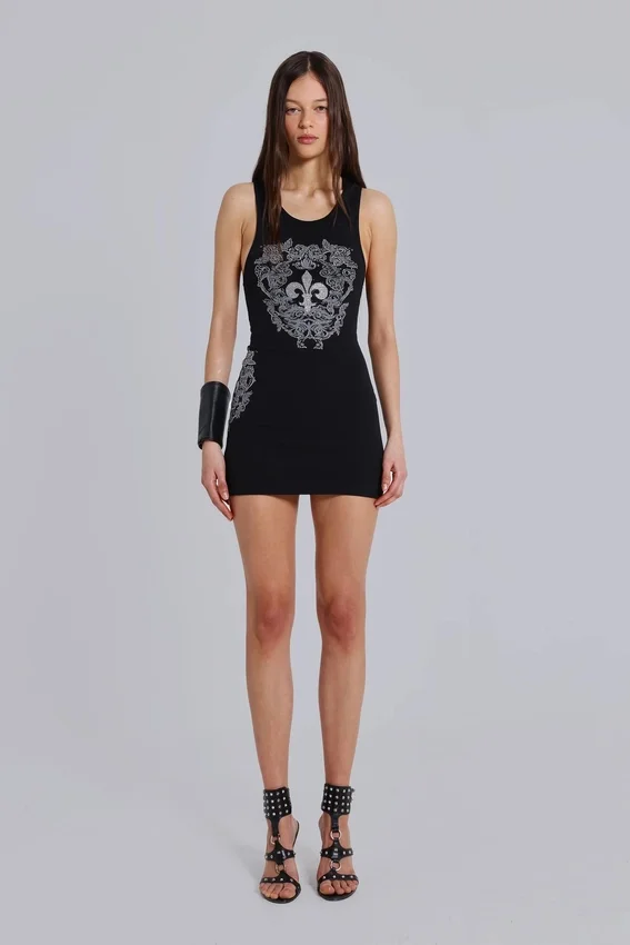 Rock Revival miniklänning i form av en väst med strass och Fleur de Lis-mönster