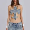 Rock Revival topp med nitar och Fleur de Lis-motiv