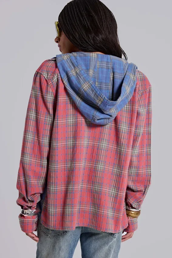 Rutig hoodie med knappar