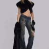 Tori slitna bootcut-Jeans i spets med låg midja