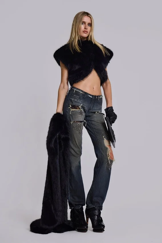 Tori slitna bootcut-Jeans i spets med låg midja