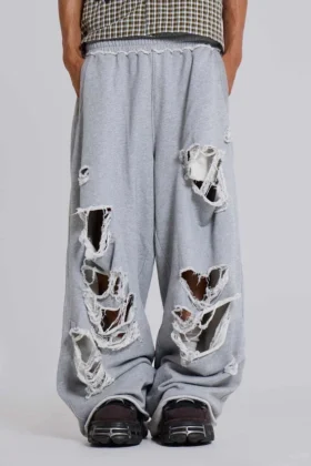 Slitna gråmelerade, baggy Monster Joggers