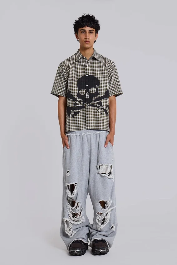 Slitna gråmelerade, baggy Monster Joggers
