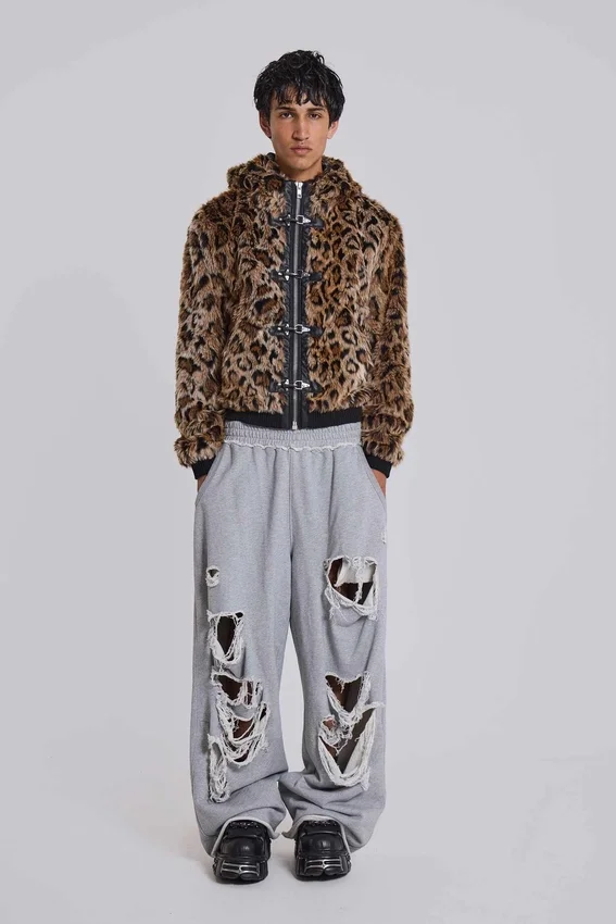 Slitna gråmelerade, baggy Monster Joggers