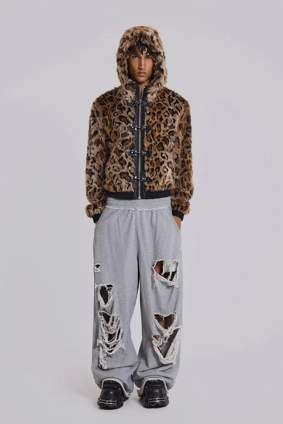 Slitna gråmelerade, baggy Monster Joggers