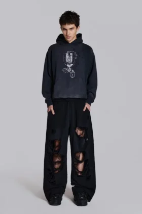 Slitna svarta, baggy Monster Joggers