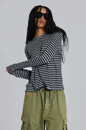 Stripe långärmad topp
