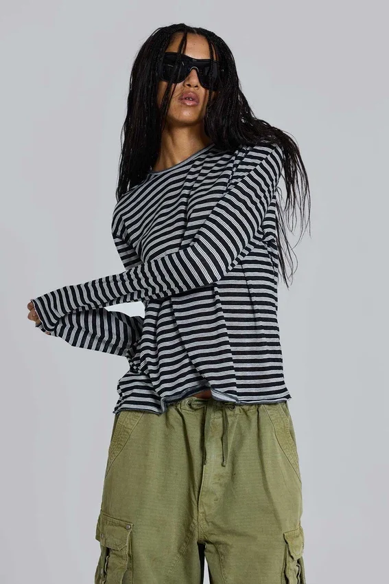 Stripe långärmad topp