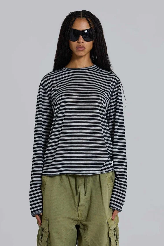 Stripe långärmad topp
