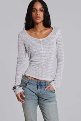 Stripe Mist Henley-top