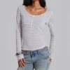 Stripe Mist Henley-top