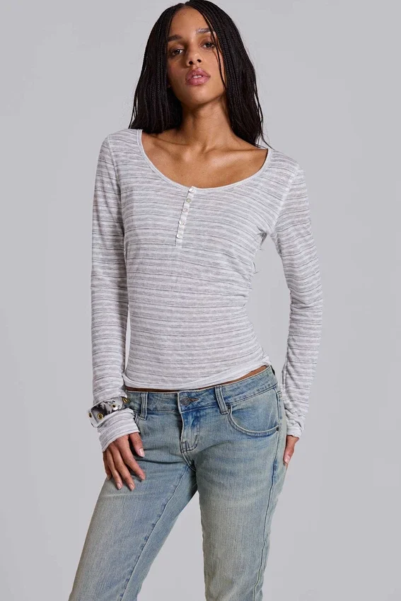 Stripe Mist Henley-top