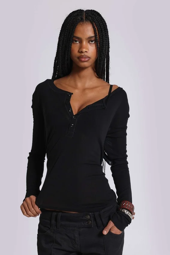 Svart Haze Henley-toppar