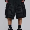 Svarta Beach Cargo-shorts med slitna detaljer