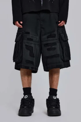 Svarta Beach Cargo-shorts med slitna detaljer