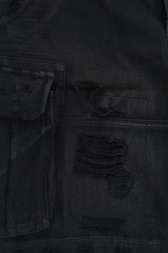 Svarta Beach Cargo-shorts med slitna detaljer