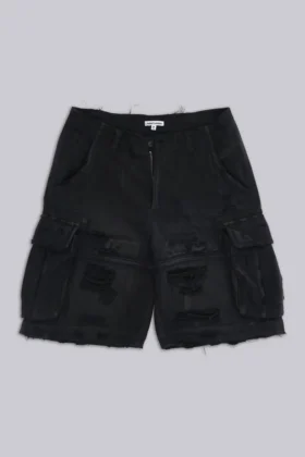 Svarta Beach Cargo-shorts med slitna detaljer