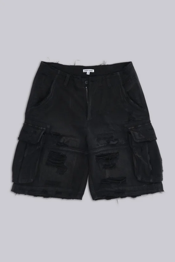 Svarta Beach Cargo-shorts med slitna detaljer