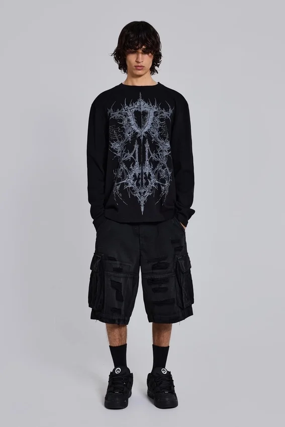 Svarta Beach Cargo-shorts med slitna detaljer