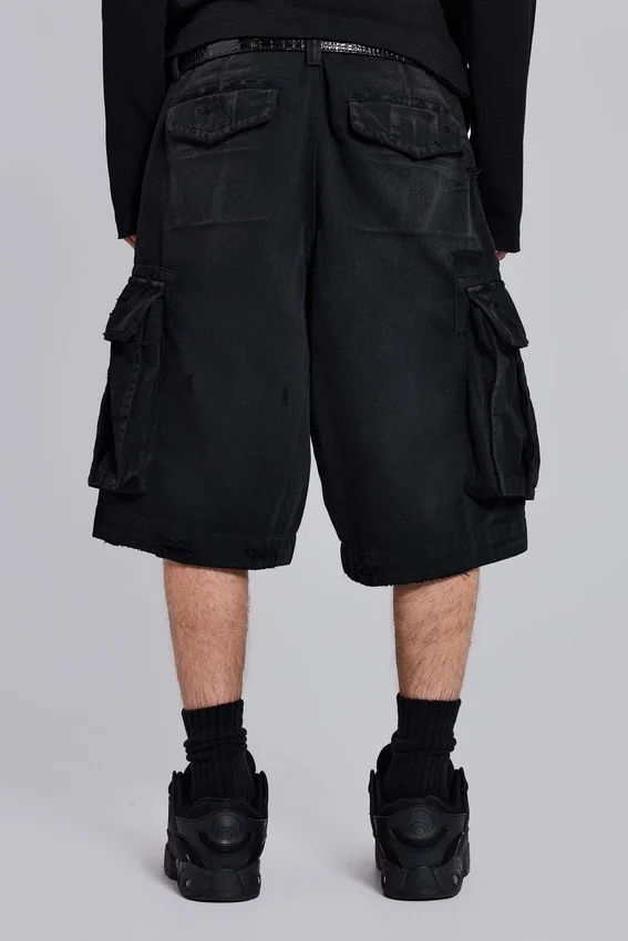 Svarta Beach Cargo-shorts med slitna detaljer