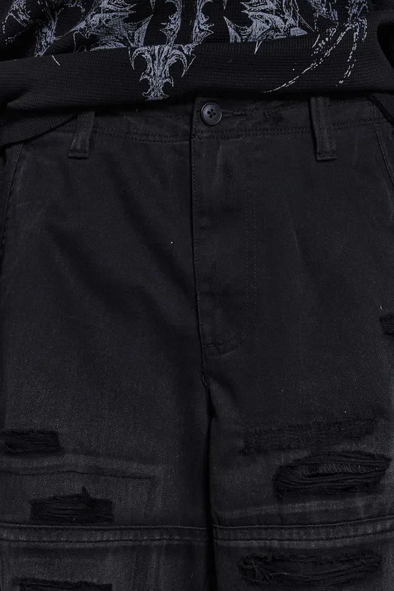 Svarta Beach Cargo-shorts med slitna detaljer