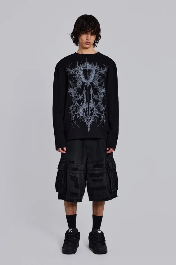 Svarta Beach Cargo-shorts med slitna detaljer