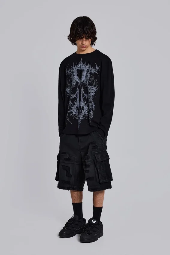 Svarta Beach Cargo-shorts med slitna detaljer