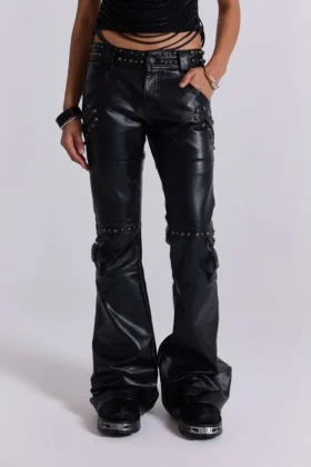 Svarta Carbon Black Studded Drift Bootcut-byxor